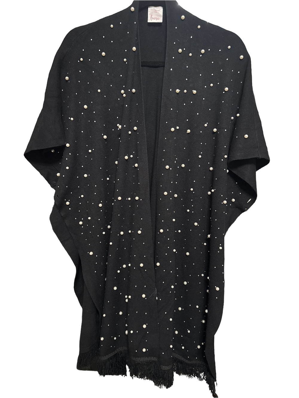 Luna Embellished Black Pearl Poncho